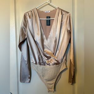 Chigant Women's Satin Bodysuit - Blush Pink